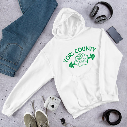 York County White Rose Barbell Hoodie - The Pennsylvania T-Shirt Company