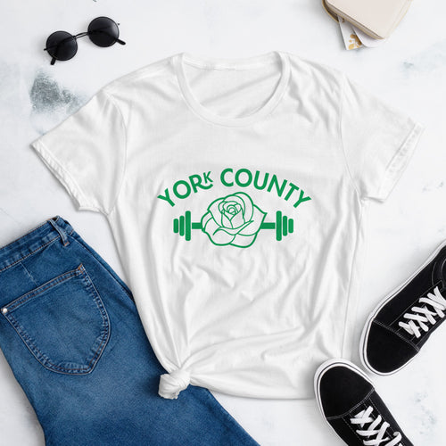 York County White Rose Barbell Women's T-Shirt - The Pennsylvania T-Shirt Company